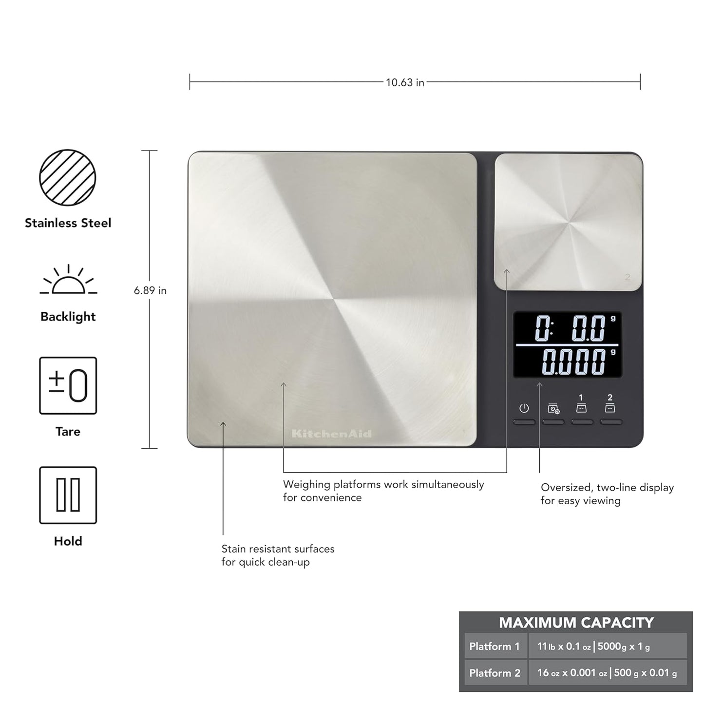 KQ909 Dual Platform Digital Kitchen and Food Scale11 Pound Capacity and Precision 16Oz Capacity