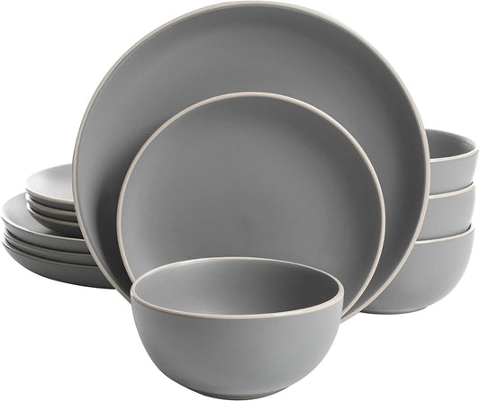 Home Rockaway 12 Piece Dinnerware Set Service for 4 Grey Matte