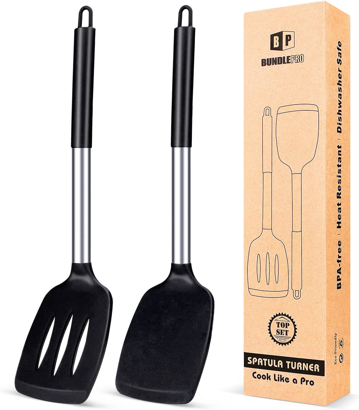 Pack of 2 Silicone Solid Turne Non Stick Slotted Kitchen Spatulas