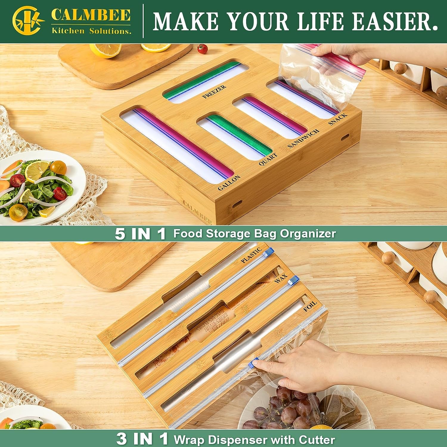  Foil and Plastic Wrap Organizer with Cutter Kitchen Organizers 