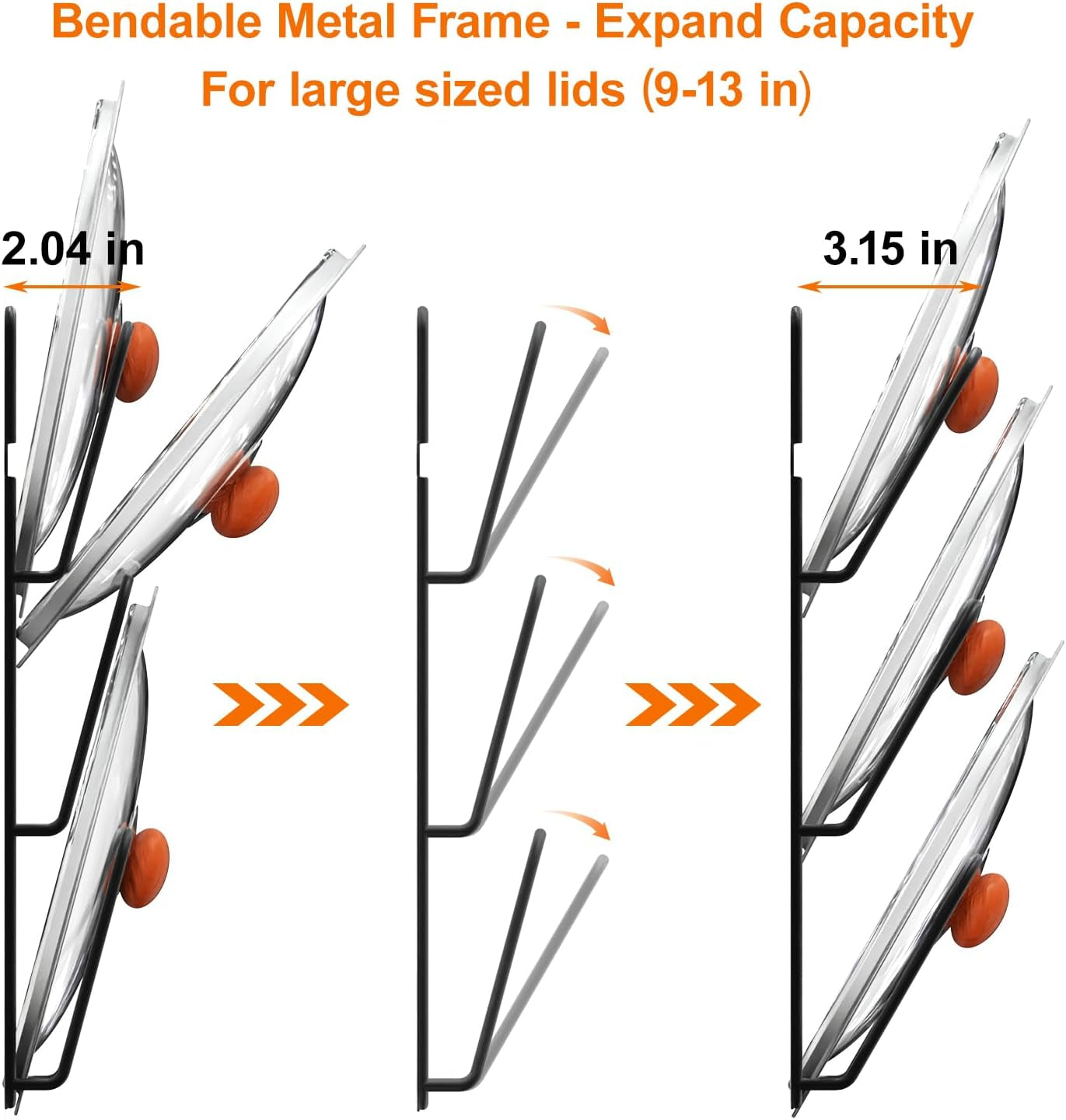 2 Pack Pot Lid Organizer Rack 6-Tier Pot Lids Holder for Cabinet Door Wall 