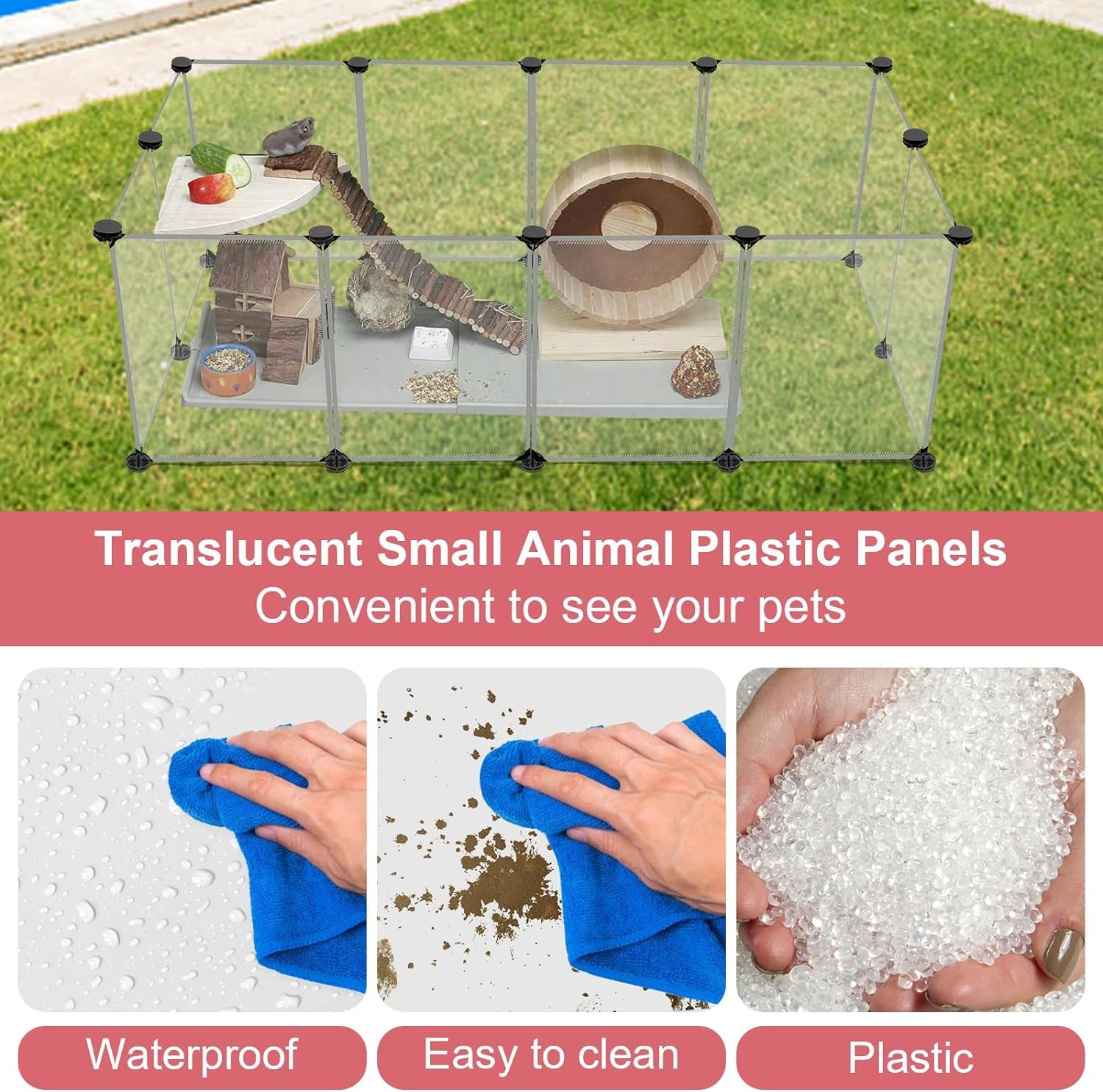 12 Panels Transparent Small Animals Playpen 48 X 24 X 16  Portable Pet Playpen