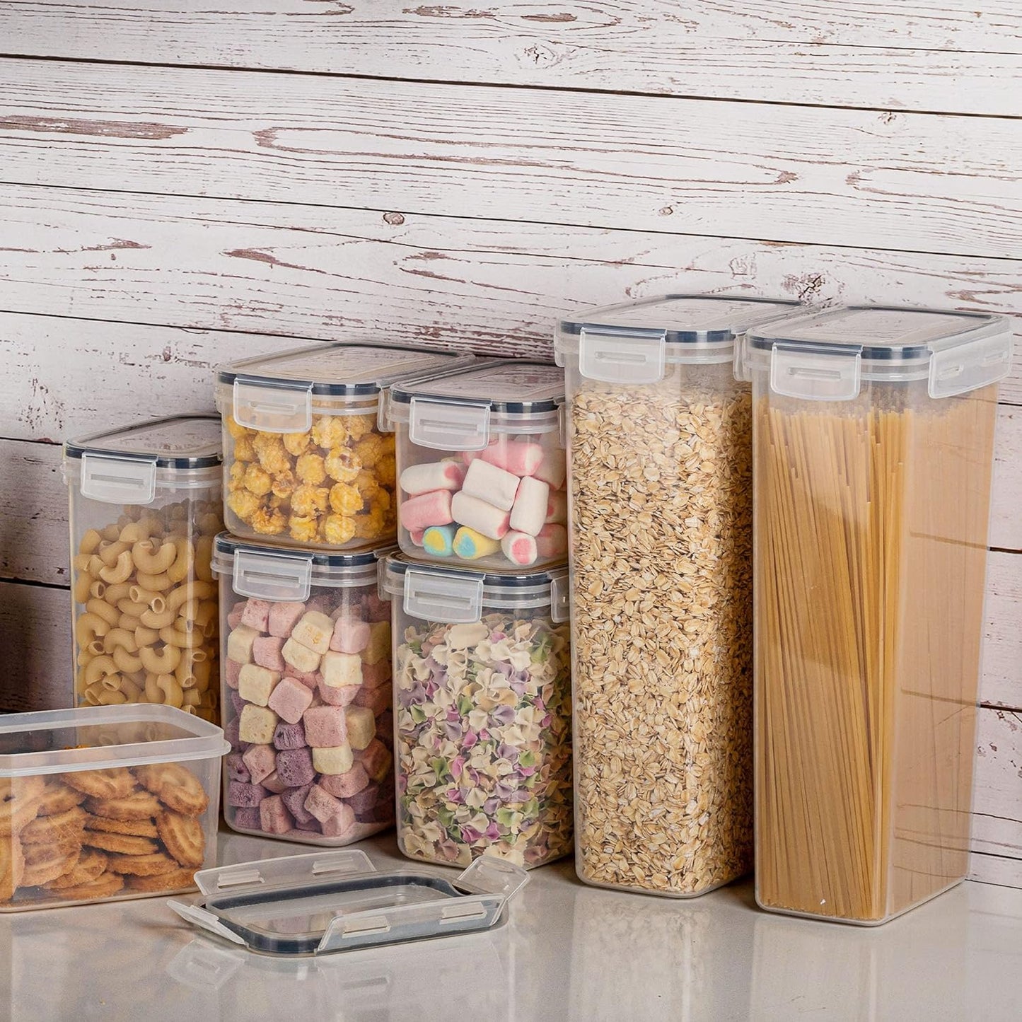    24 Pcs Plastic Kitchen and Pantry Organization Canisters for Cereal 