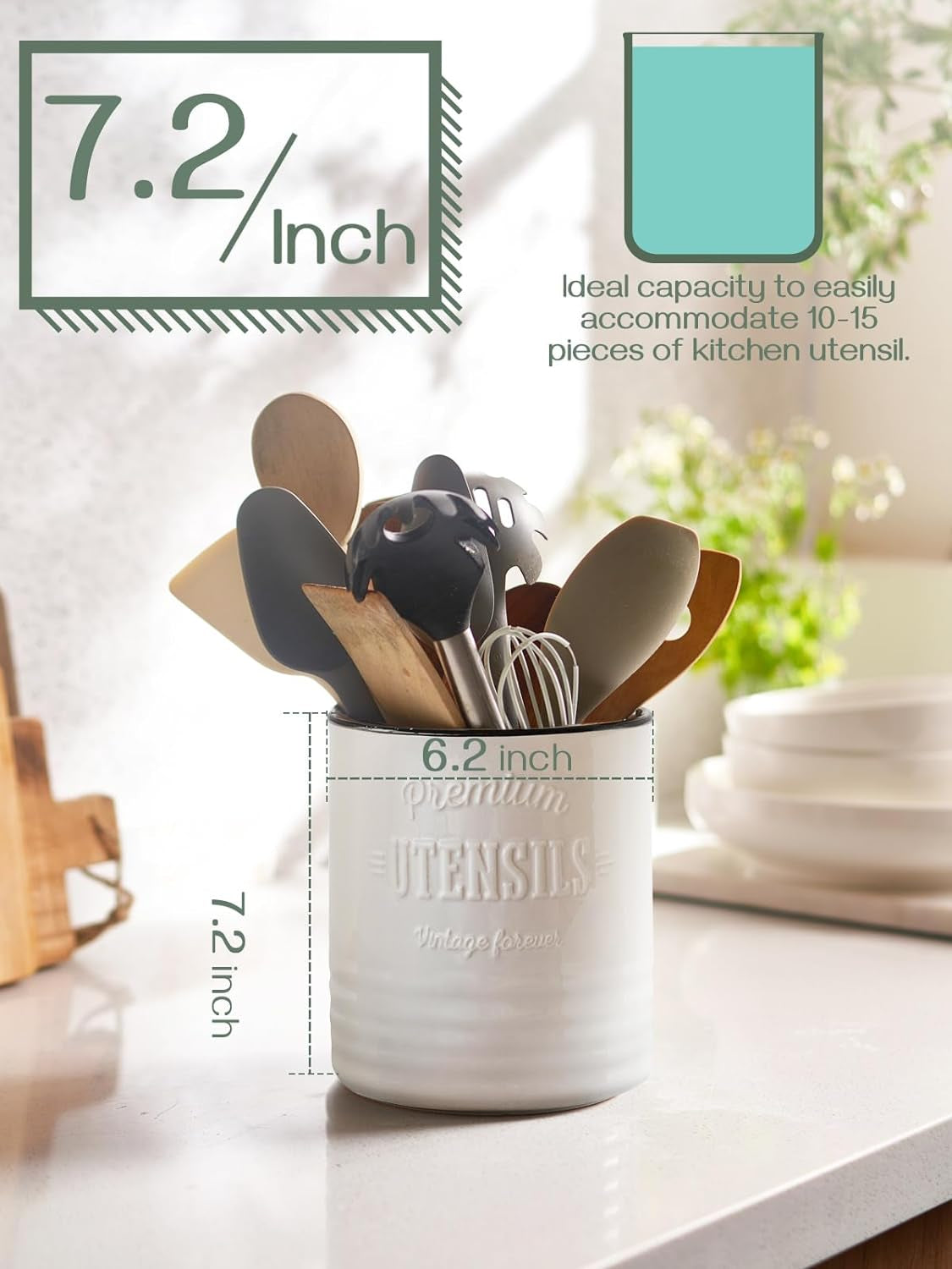 7.2 Extra Large Kitchen Utensil Holder  Farmhouse Utensil Holder for Countertop  