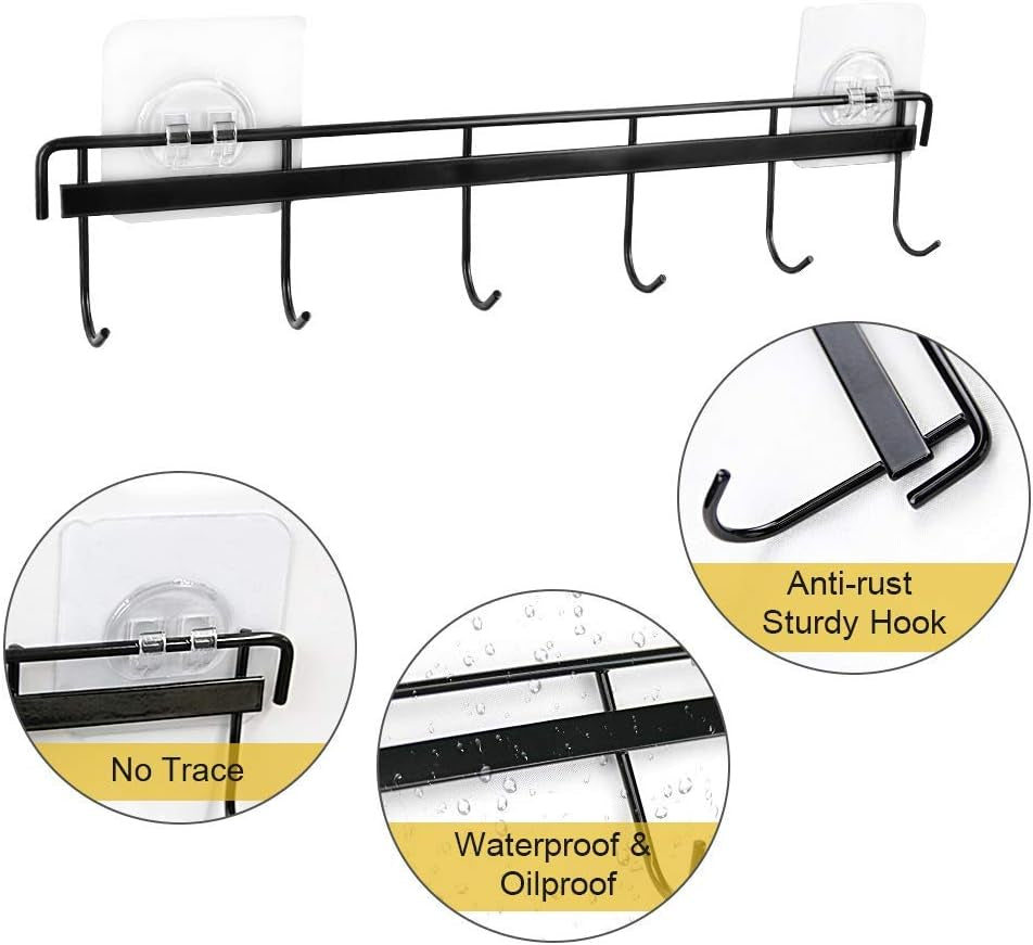 Adhesive Wall Hooks Rack Kitchen Rail Space Saving Utensil Holder No Drilling