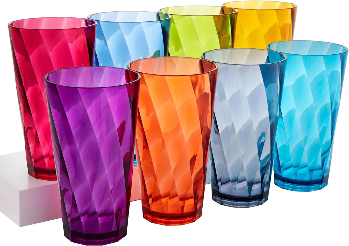 Optix Plastic Reusable Drinking Glasses Set of 8 20Oz Water Cups in Jewel Tone Colors