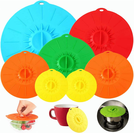 7 Pack Silicone Lids Microwave Splatter Cover 5 Sizes Reusable Heat Resistant Food