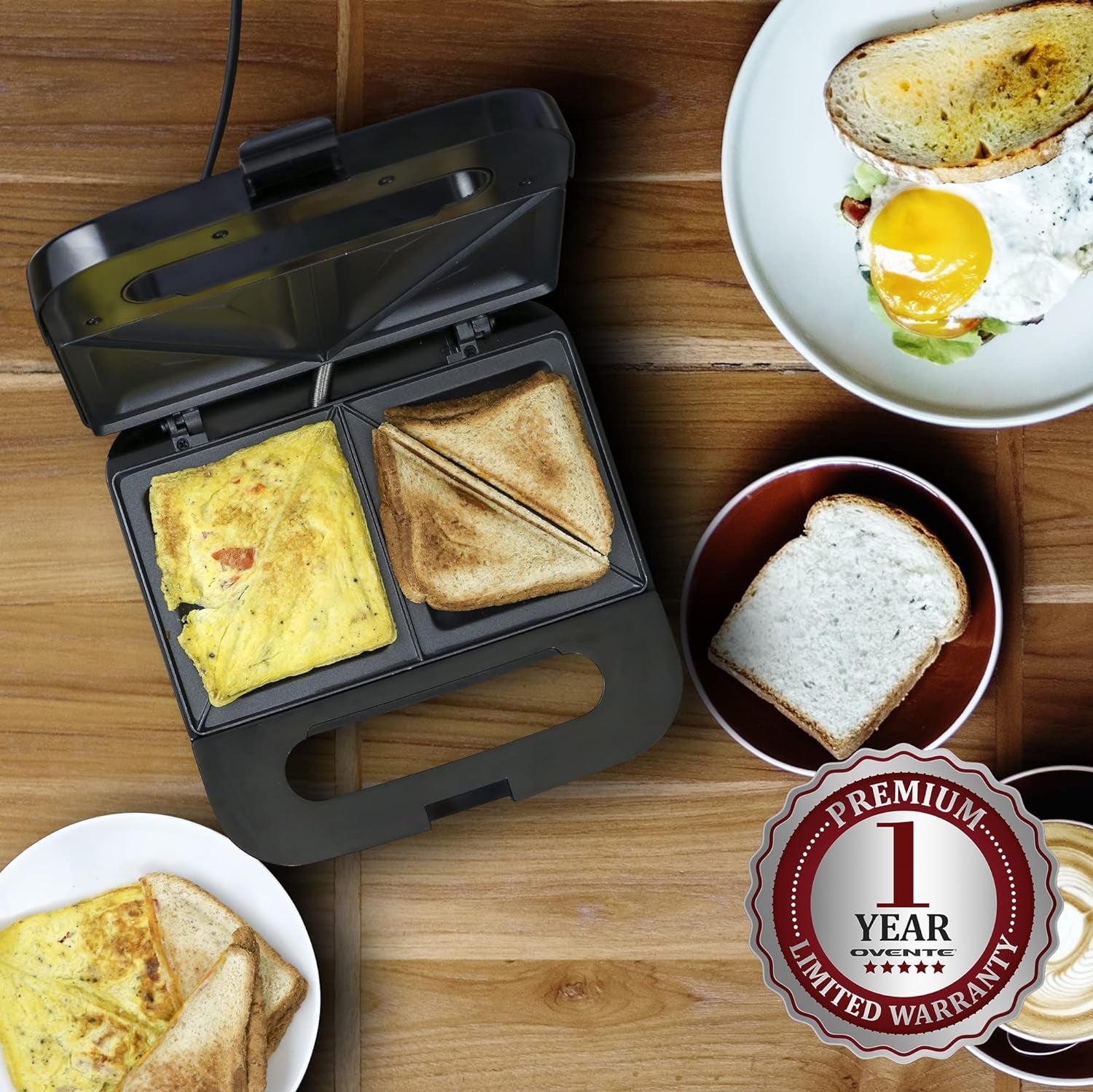 Electric Sandwich Maker with Non Stick Plates Indicator Lights 