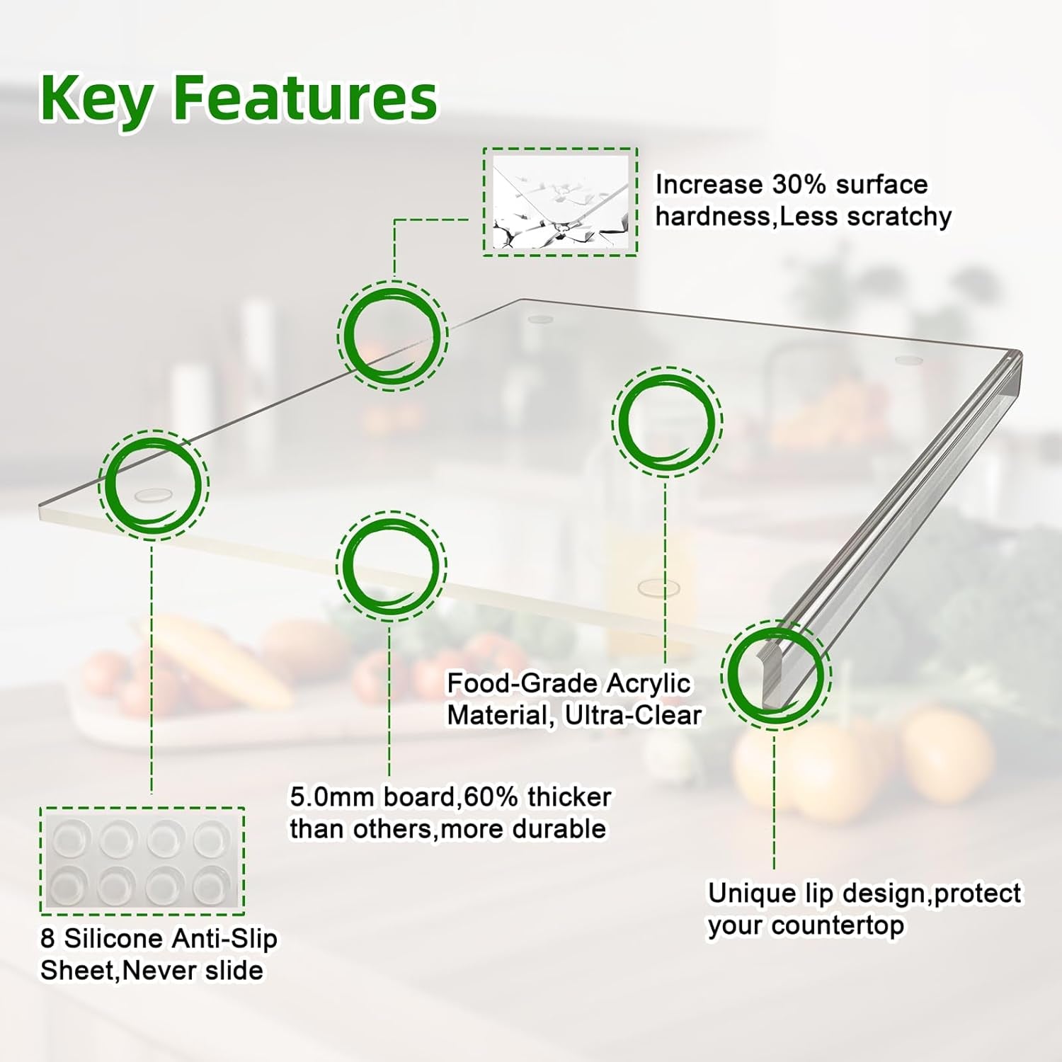   Clear Cutting Board for Kitchen Countertop