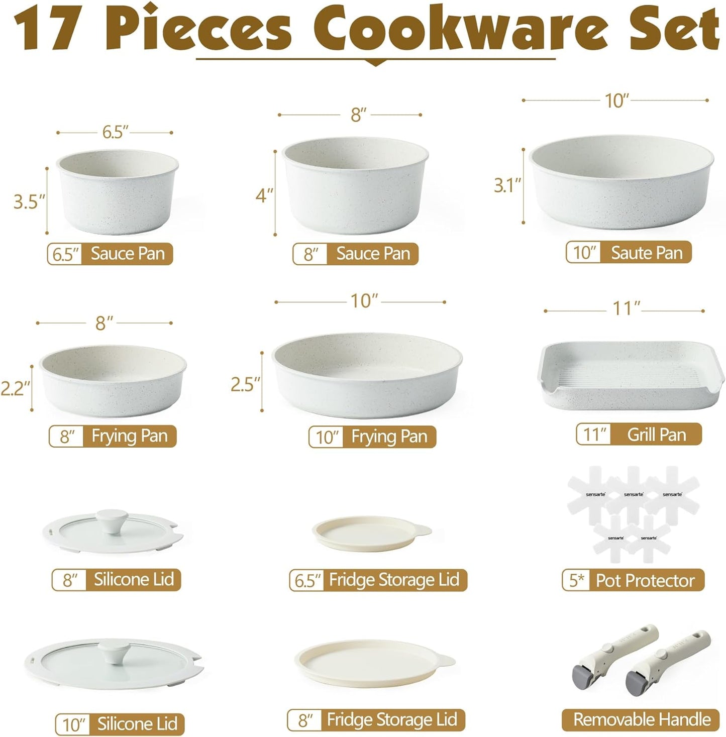 17 Piece Pots and Pans Set Nonstick Detachable Handle Cookware Induction Kitchen Cookware Set