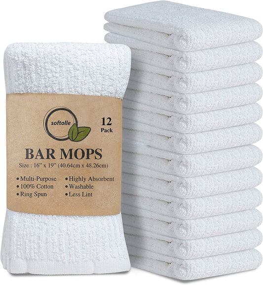 Kitchen Towels Pack of 12 Bar Mop Towels 16X19 Inches 100% Cotton