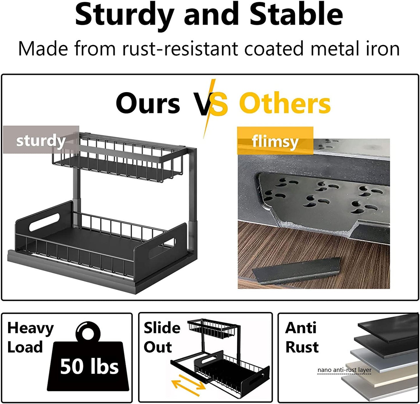 Under Sink Organizers and Storage 2 Tier Slide Out Kitchen Cabinet Organizer Sturdy Metal