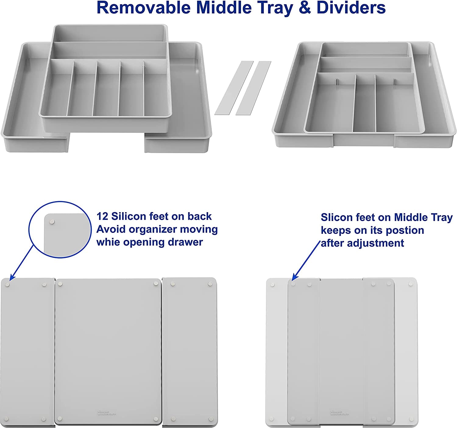 Expandable Kitchen Drawer Flatware Organizer Grey