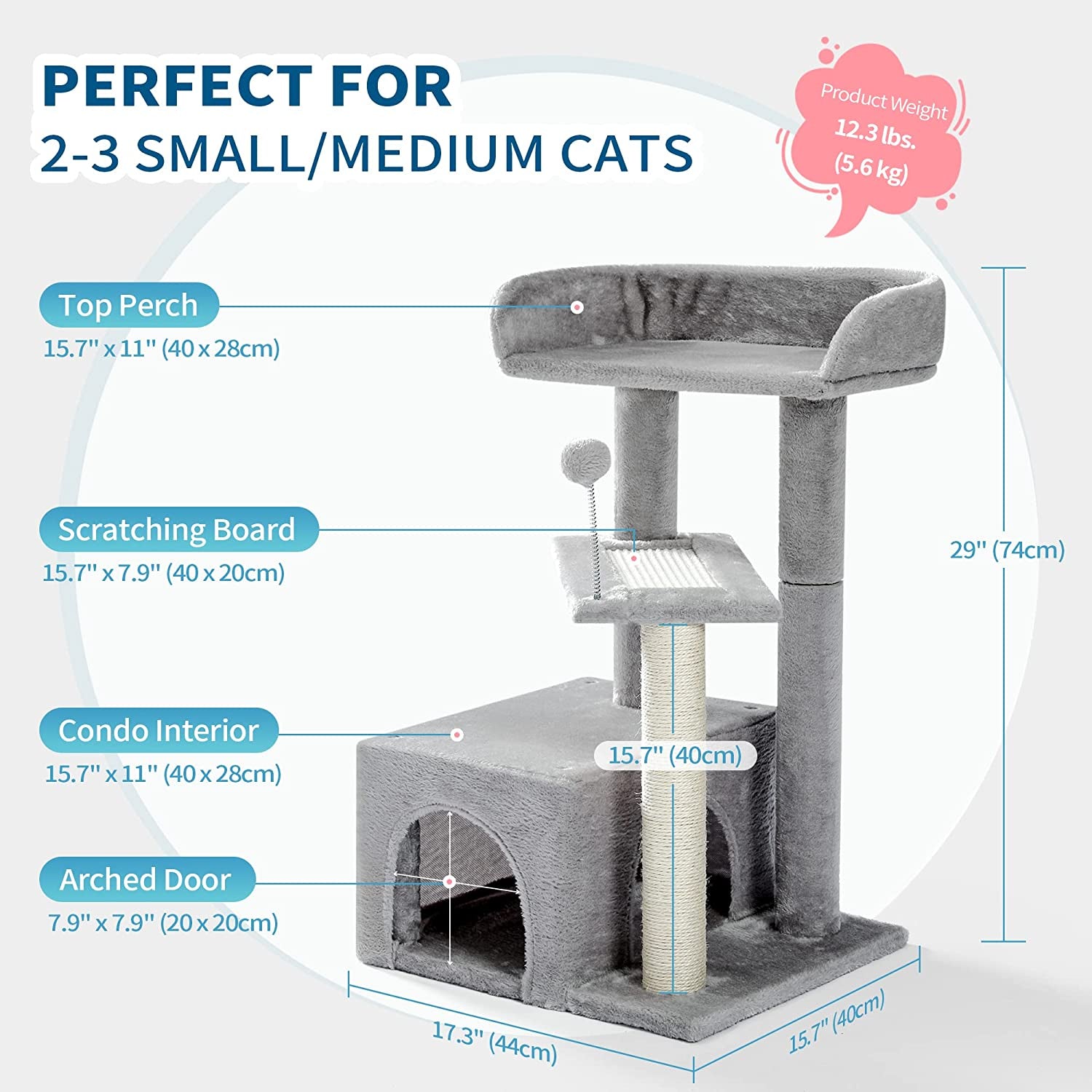  Carpet Cat Tower Grey for Indoors Cats Cute Wood Kitty 