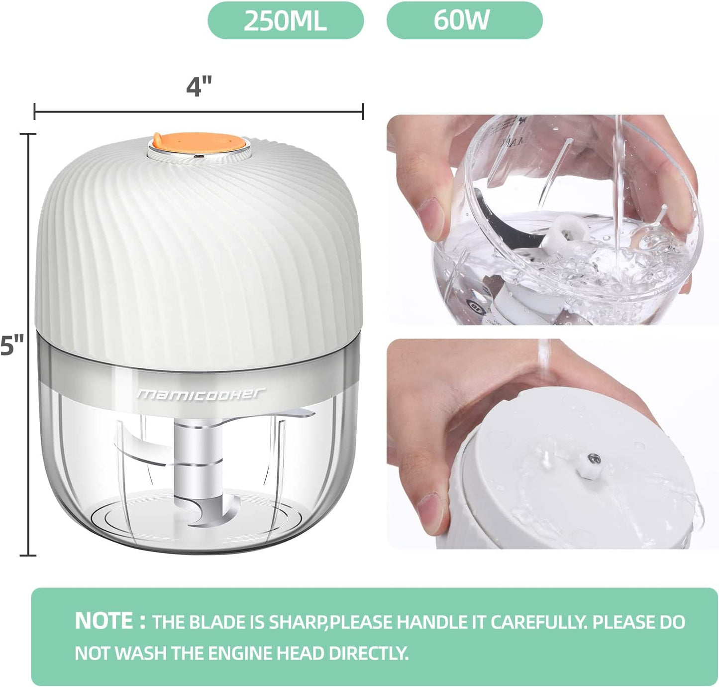 Electric Garlic Chopper Mini Portable Veggie Chopper 250ML Garlic Grinder Masher Onion Choppe