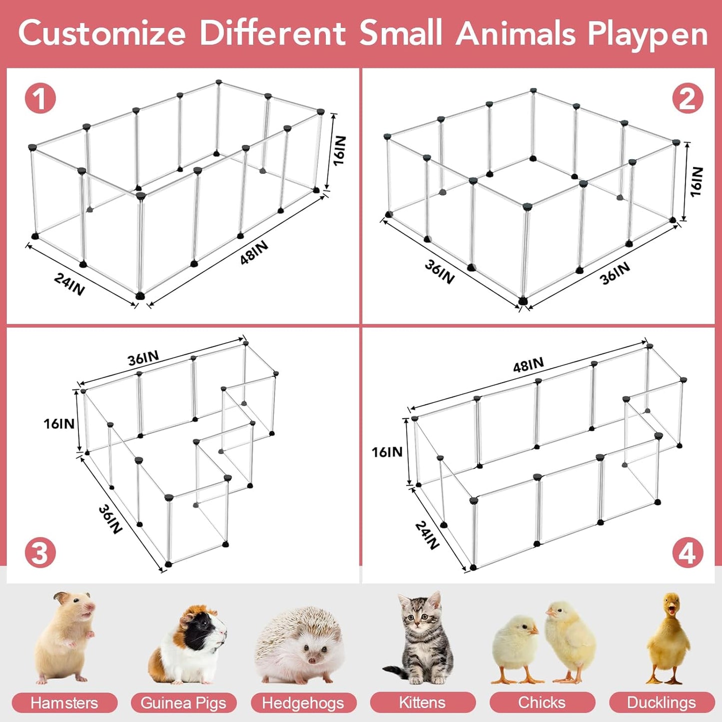 12 Panels Transparent Small Animals Playpen 48 X 24 X 16  Portable Pet Playpen