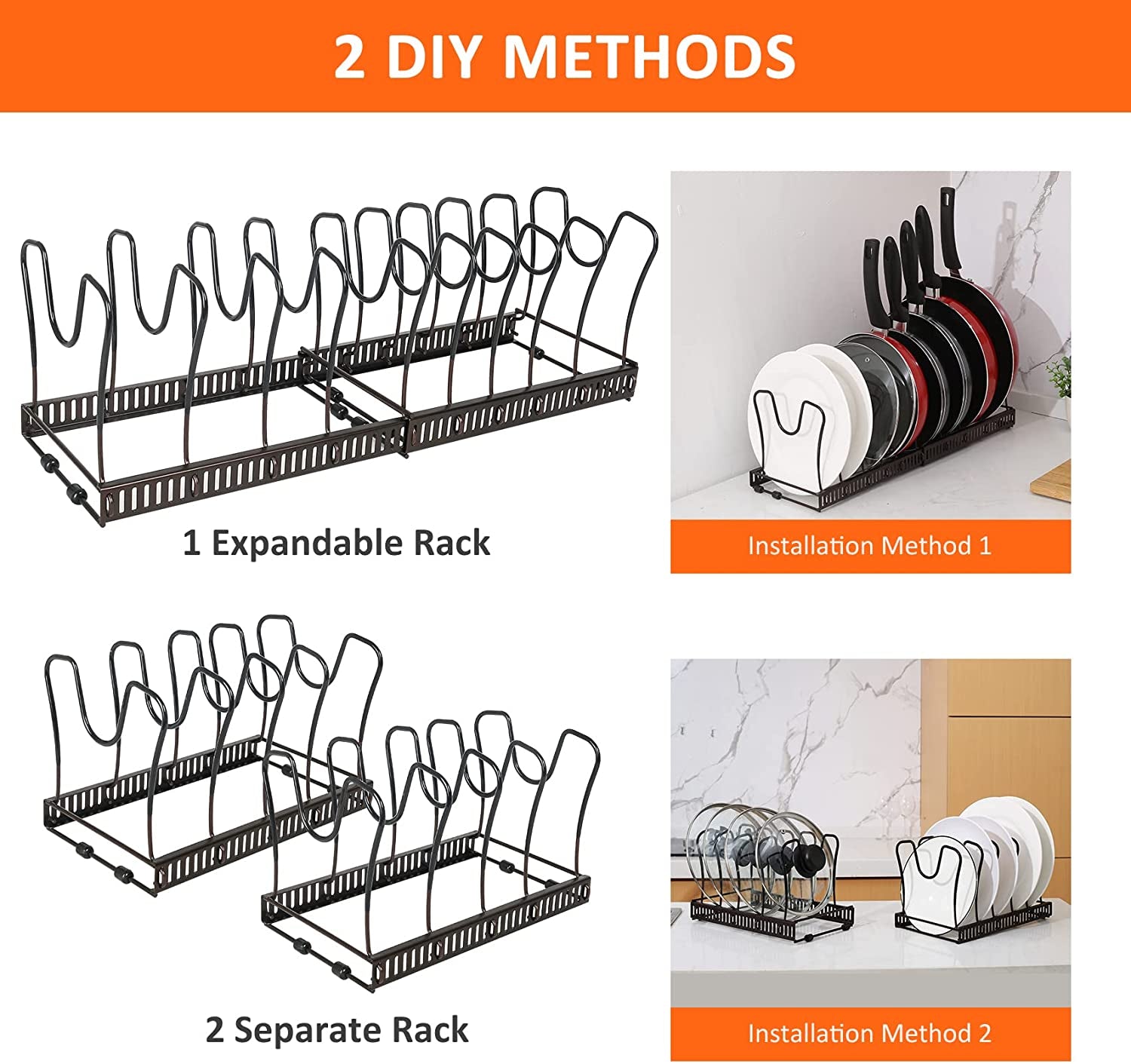 Pot Rack Expandable Pan Organizer for Cabinet Pot 