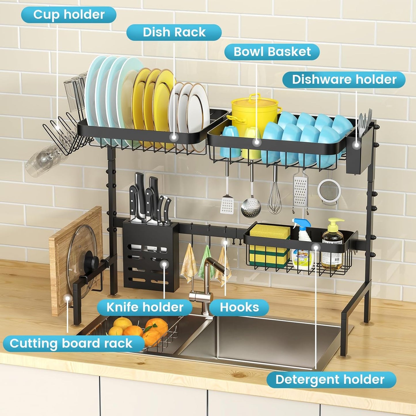 over the Sink Dish Drying Rack Adjustable Length 25 33In 2 Tier Dish Rack over Sink