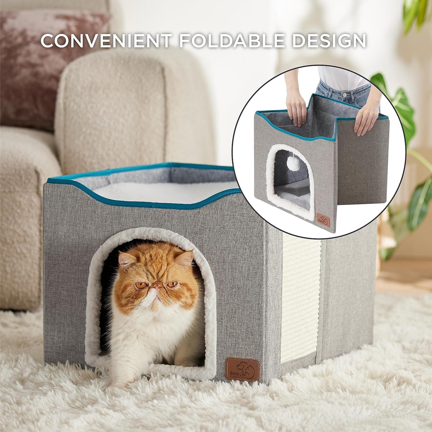  Large Cat Cave for Pet Cat House with Fluffy Ball Hanging 