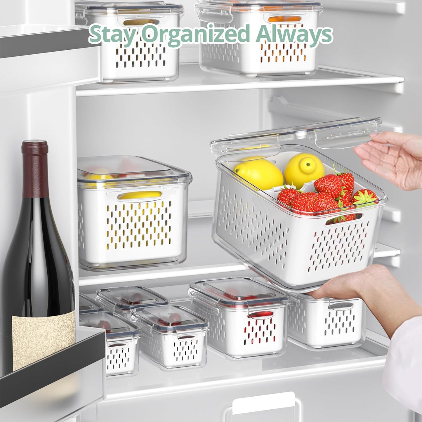 Fruit Storage Containers for Fridge with Removable Colander 24PCS Fruit Containers 