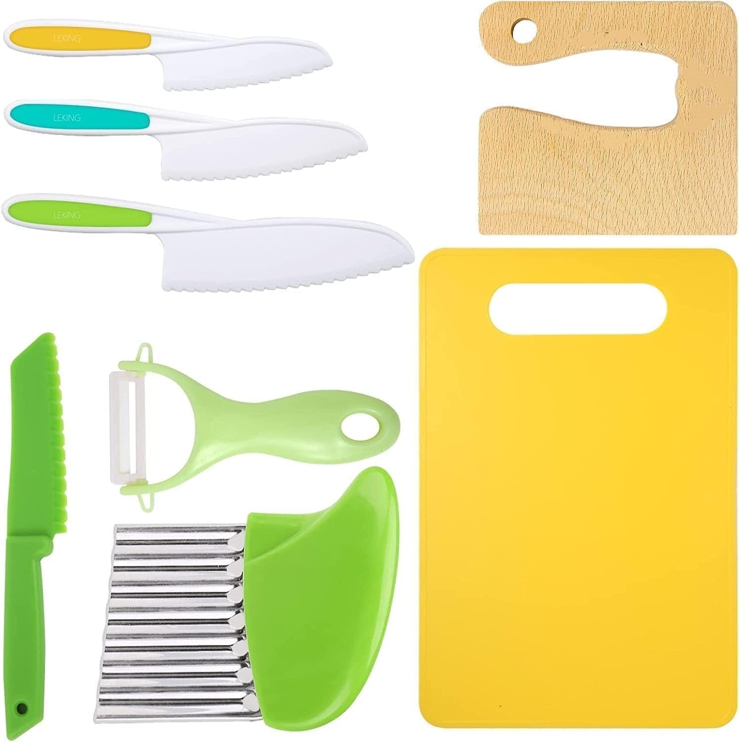 8 Pcs Wooden Kitchen Knife Set for Kids Includes Safe Knives