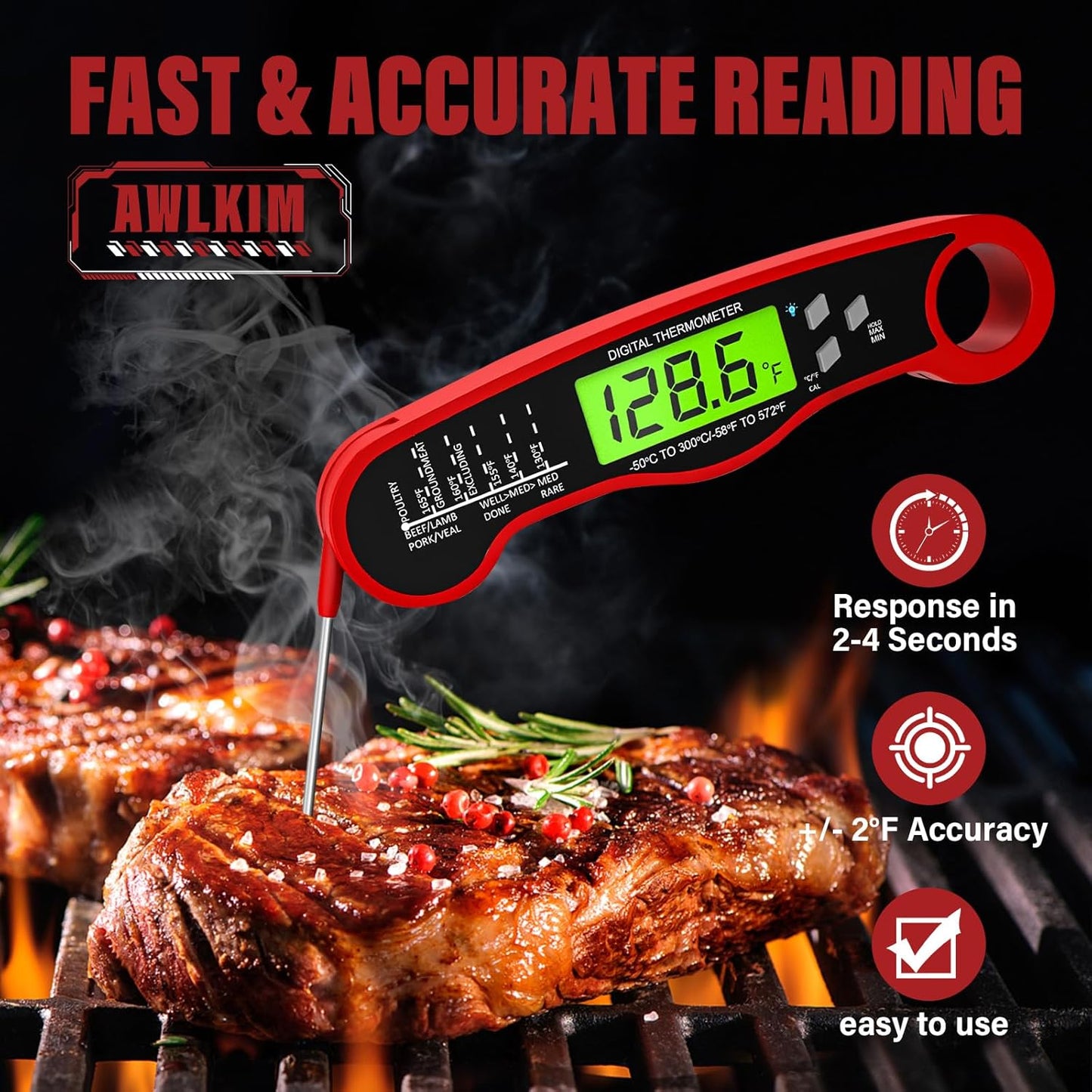 Meat Thermometer Digital  Fast Instant Read Food Thermometer for Cooking