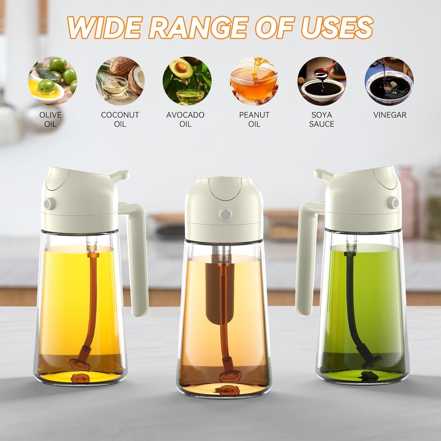 Oil Dispenser for Kitchen 2 in 1 Olive Oil Dispenser Bottle 17Oz 500Ml Glass Oil Dispenser Bottle