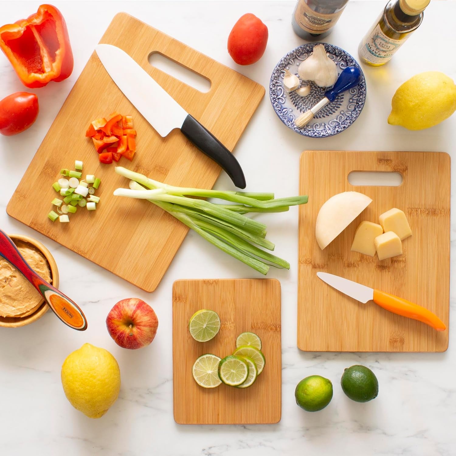 3 Piece Bamboo Cutting Board Set 3 Assorted Sizes of Bamboo Wood Cutting Boards 