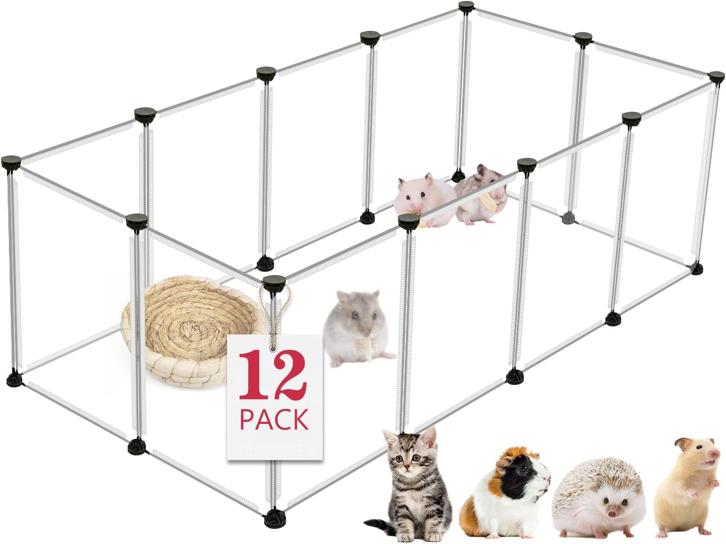 12 Panels Transparent Small Animals Playpen 48 X 24 X 16  Portable Pet Playpen