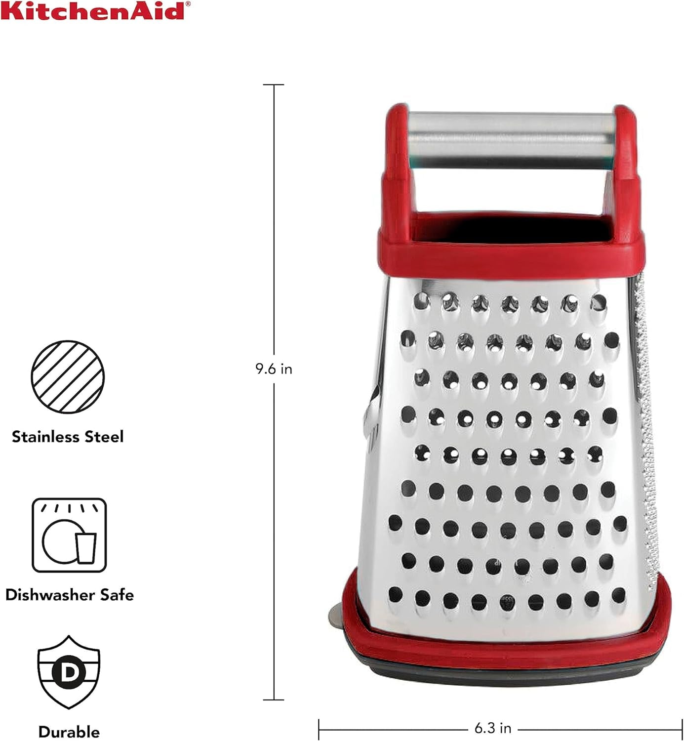 Gourmet 4 Sided Stainless Steel Box Grater for Fine Medium and Coarse Grate and Slicing