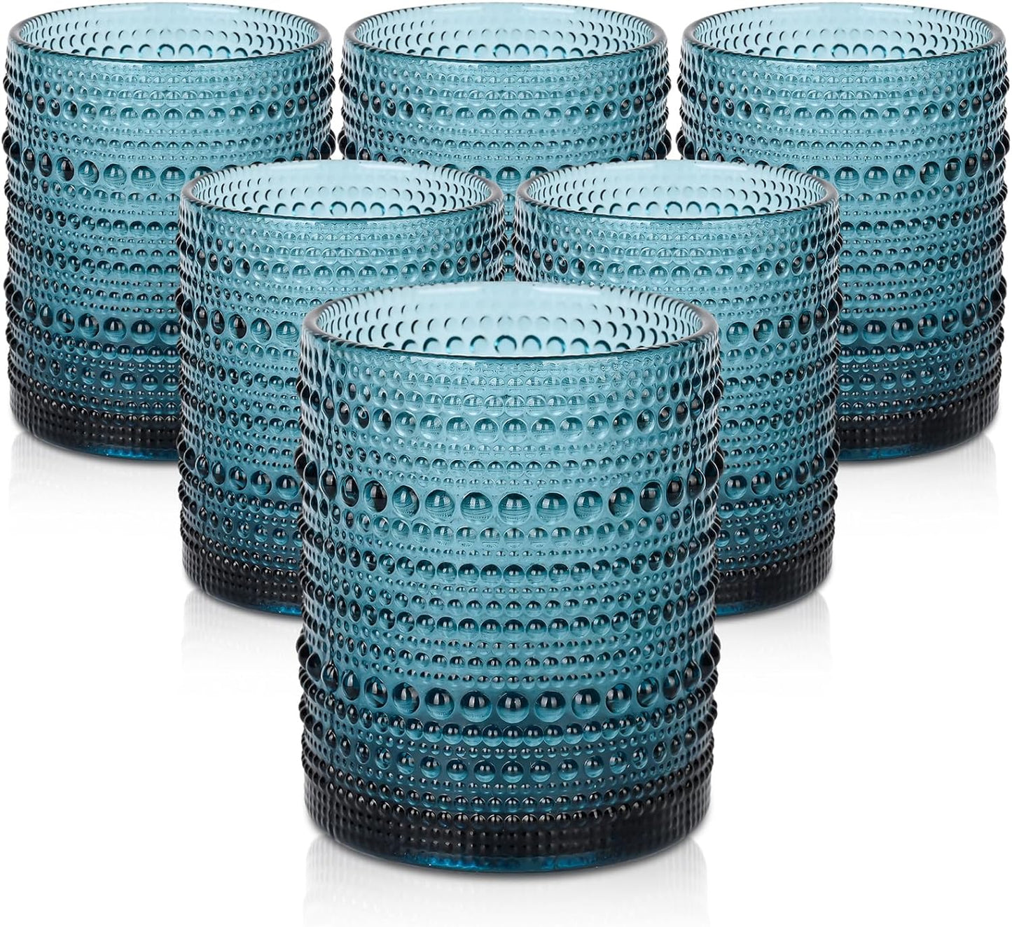 12 Oz Hobnail Glass Cups Embossed Blue Water