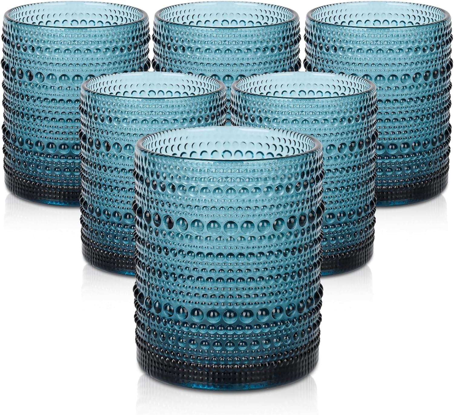 12 Oz Hobnail Glass Cups Embossed Blue Water