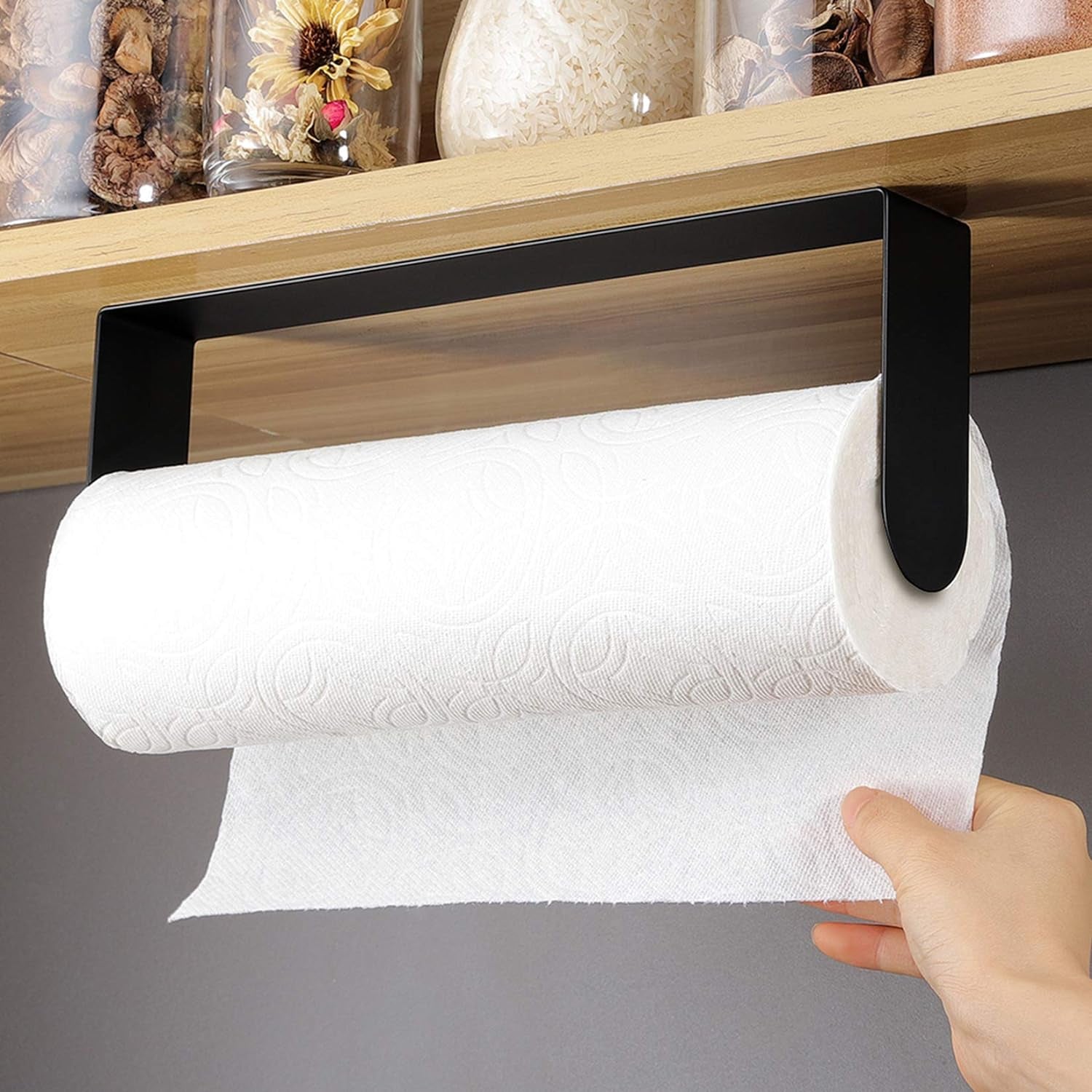 Black Paper Towel Holder Wall Mount under Cabinet Self Adhesive Paper Towel Rack