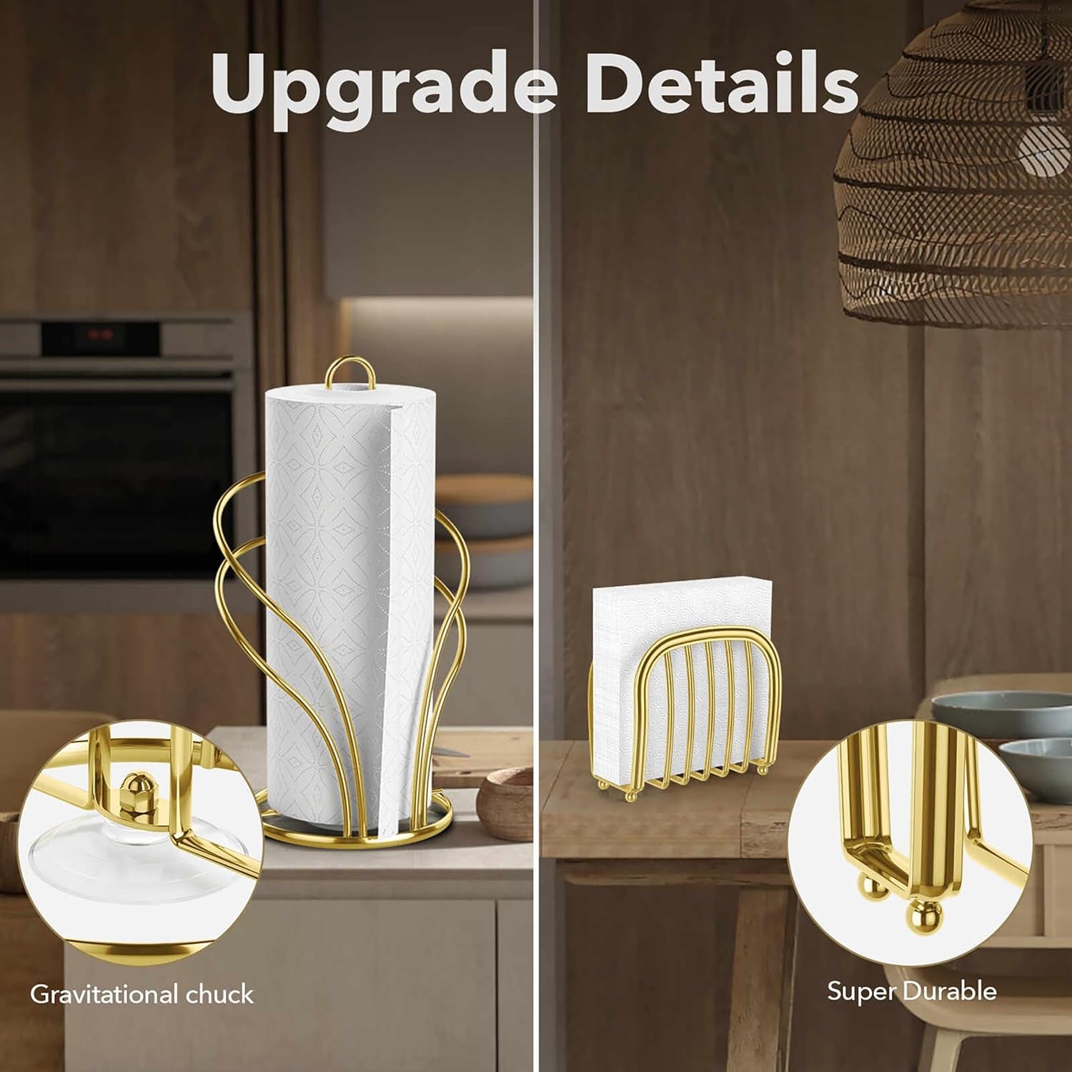 Paper Towel Holder Countertop Stainless Steel Paper Towel Roll Holder and Paper Napkinholder Set