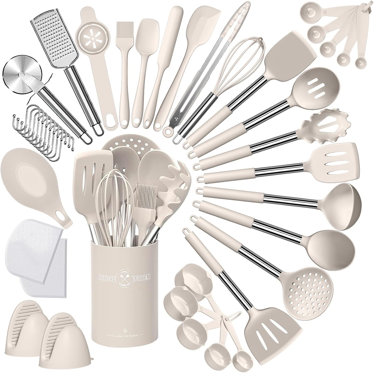 Silicone Kitchen Cooking Utensil Set 43 Pcs Spatula Set with Stainless Steel