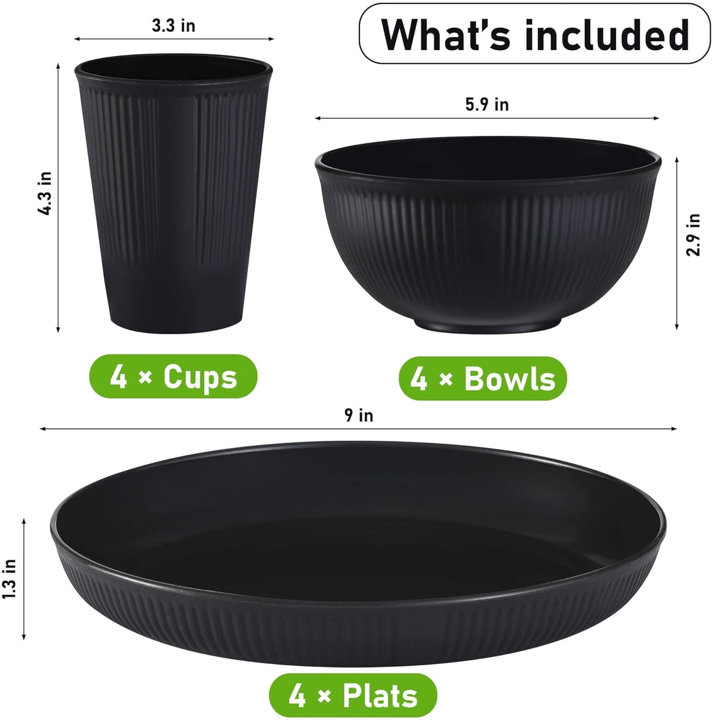 Kitchen Unbreakable Plates and Bowls Sets for College 