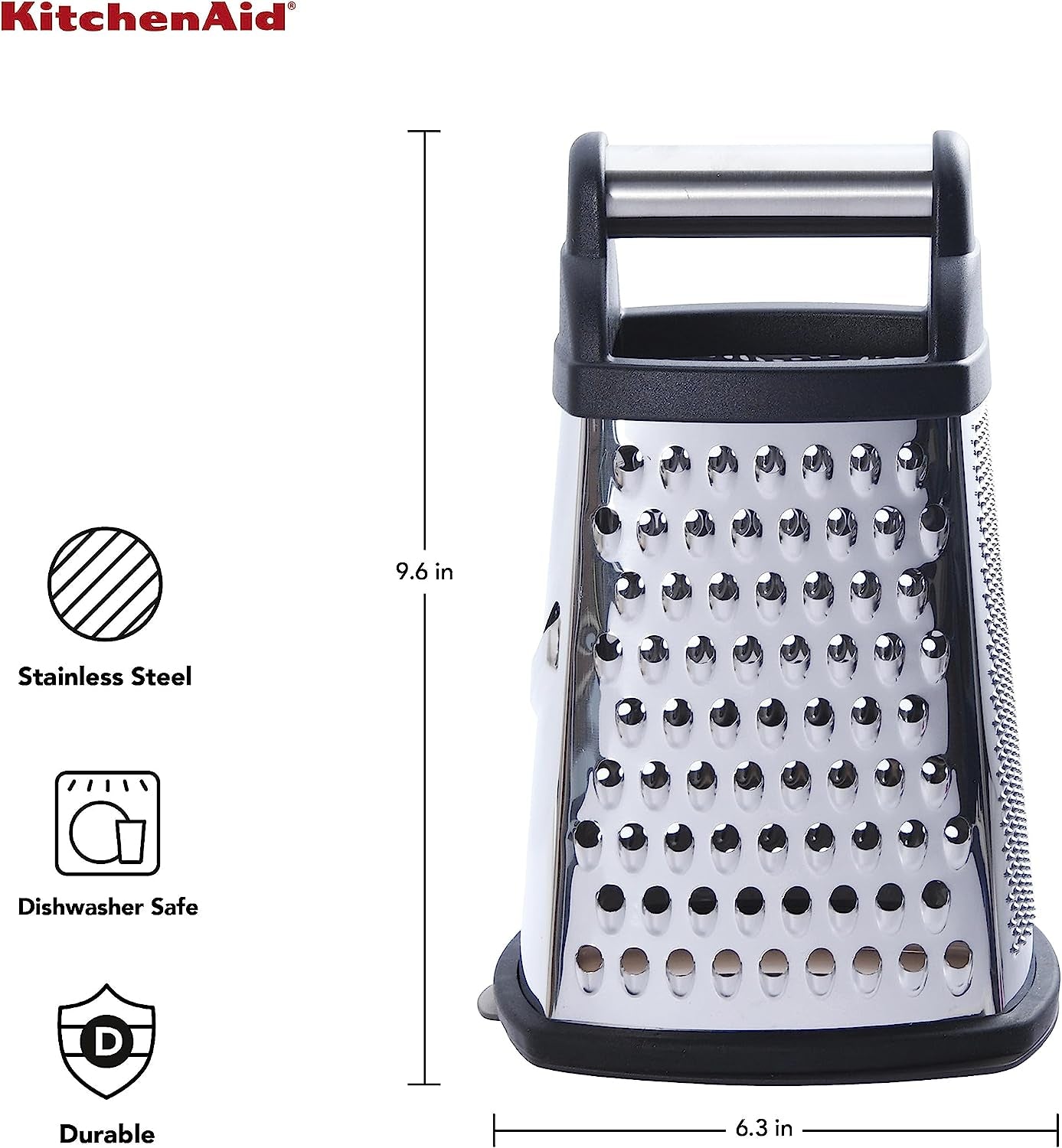 Gourmet 4 Sided Stainless Steel Box Grater for Fine Medium and Coarse Grate