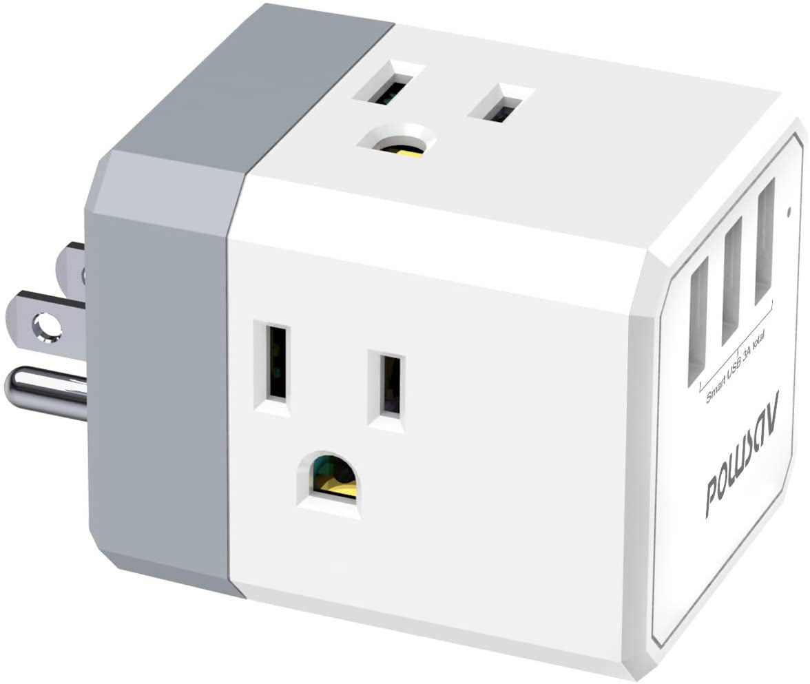 3 Outlet USB Wall Charger and Extender with 3 Way Splitter ETL Listed for Home Office Cruise Ship