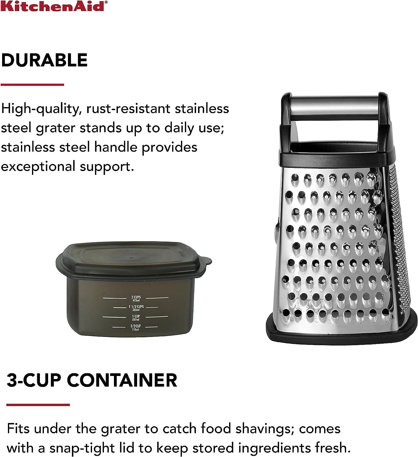 Gourmet 4 Sided Stainless Steel Box Grater for Fine Medium and Coarse Grate