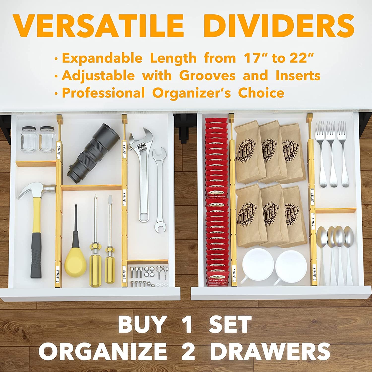 Bamboo Drawer Dividers with Inserts and Labels Kitchen Adjustable Drawer Organizers