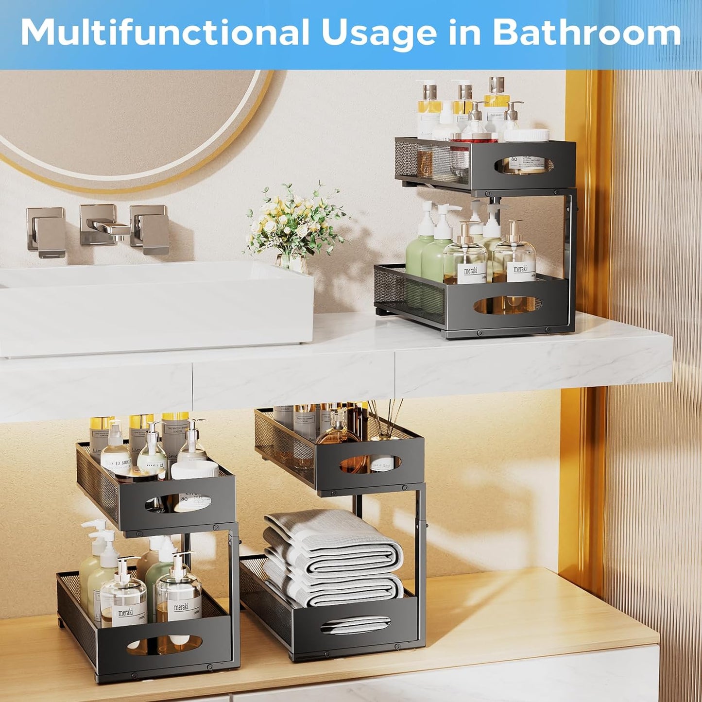 Under Sink Organizer 2 Tier Pull Out Cabinet Organizer Baskets 