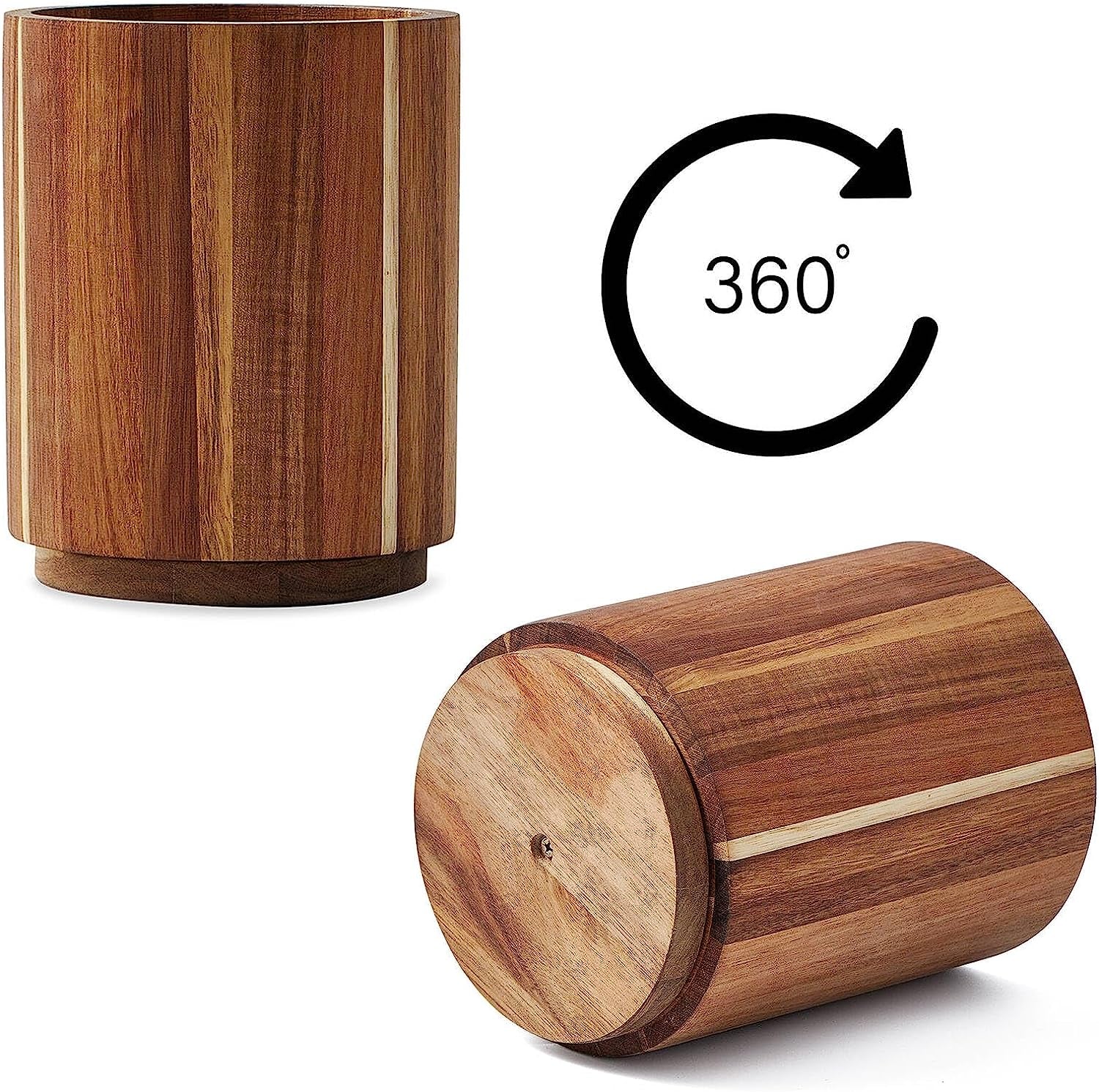 Acacia Wood Utensil Holder for Kitchen Counter 360° Rotating 7.2 Large Cooking Utensil Holder