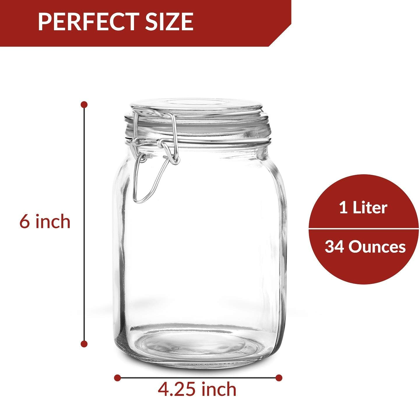 Set of 3 Glass Mason Jar with Lid1 Liter Airtight Glass Storage Container for Food