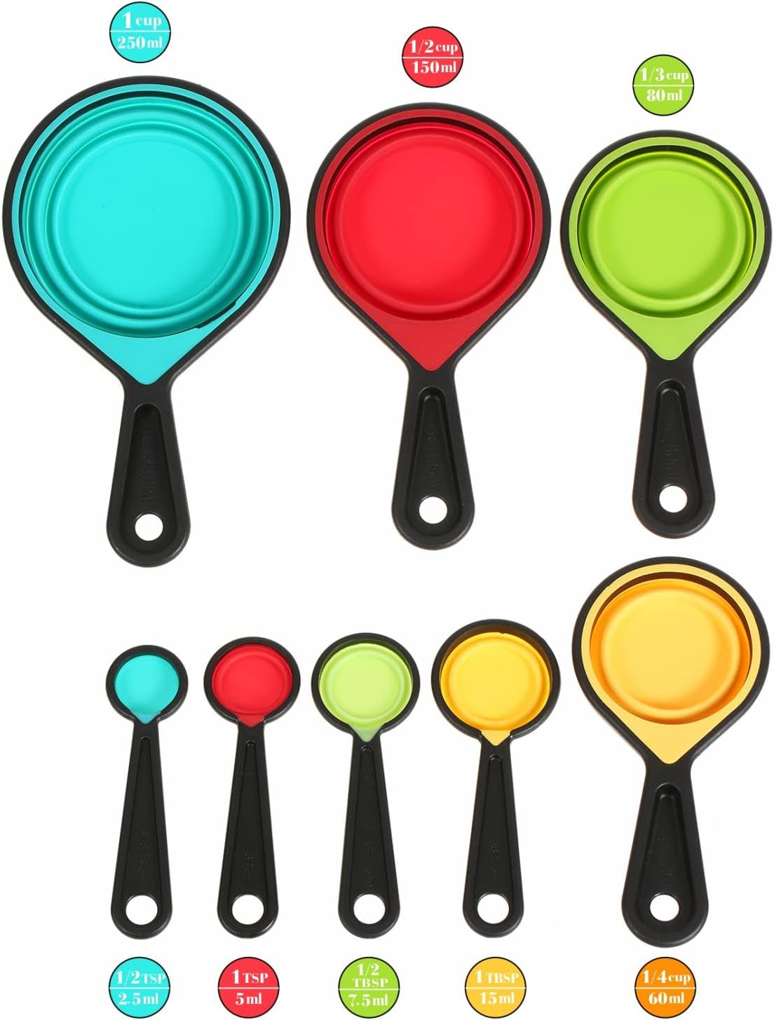 Collapsible Silicone Measuring Cups and Spoons Set 8 Piece Adjustable Measuring Cup Camper Kitchen