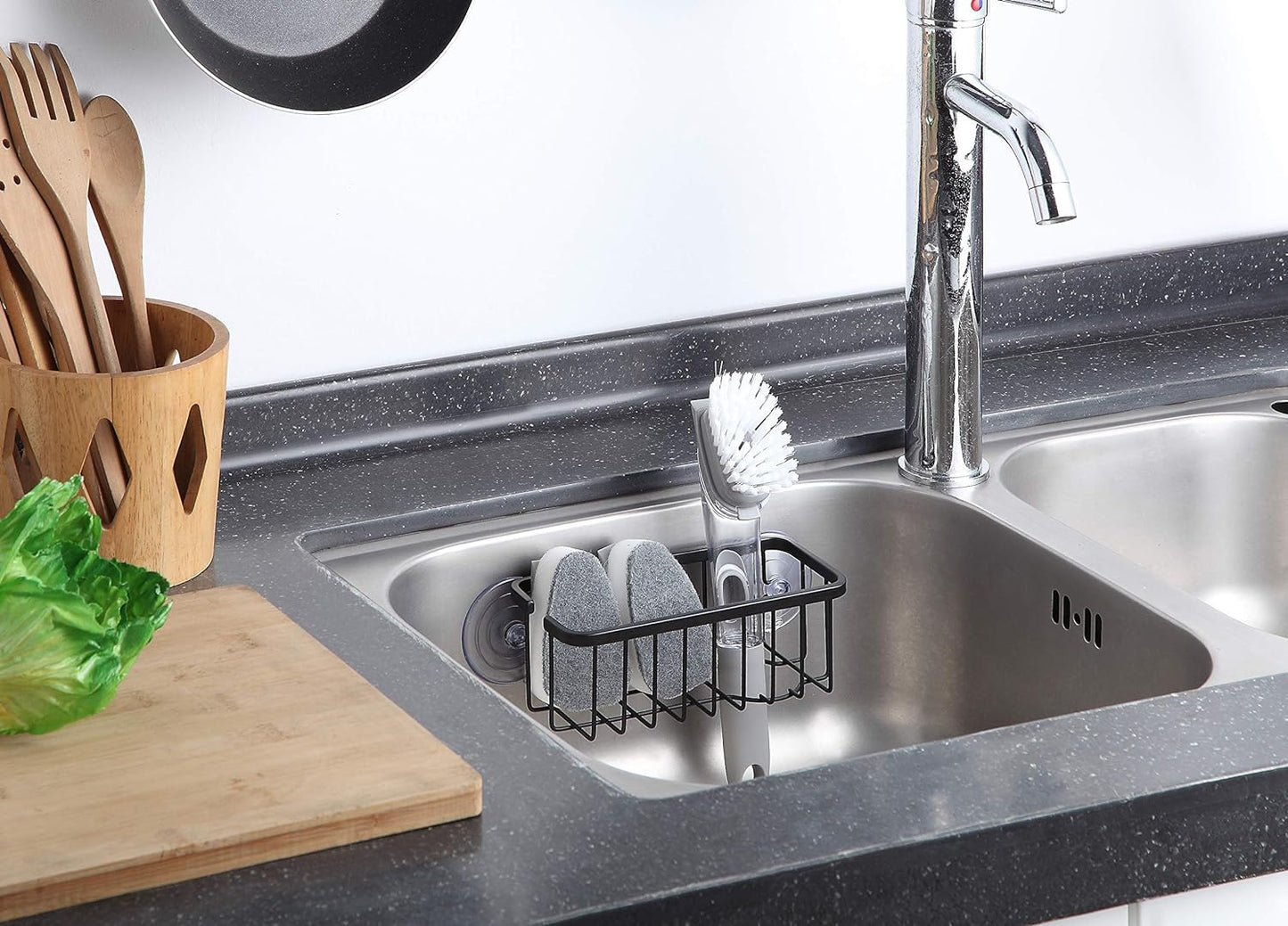 Neverrust Deluxe Kitchen Sink Suction Holder for Sponges Scrubbers Soap