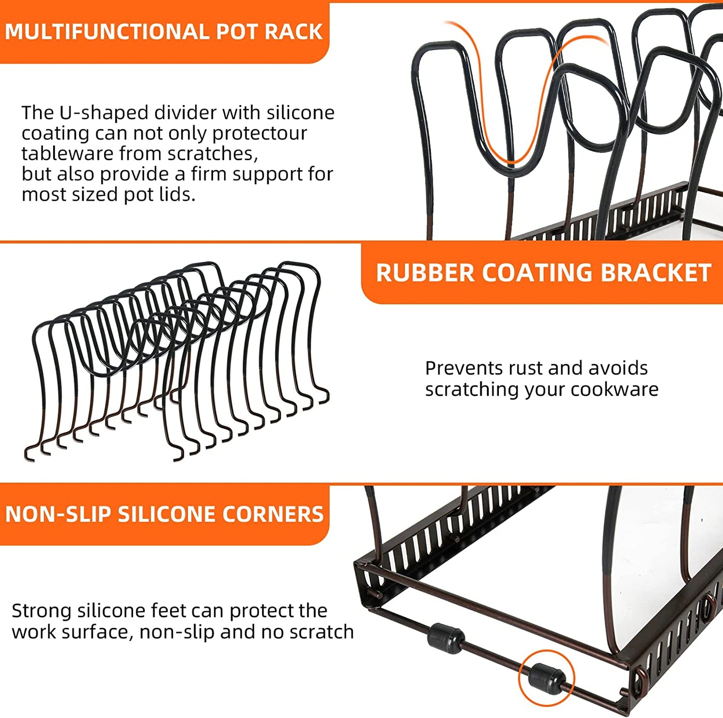 Pot Rack Expandable Pan Organizer for Cabinet Pot 