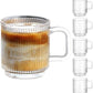 6 PACK Premium Glass Coffee Mugs with Handle 12 OZ Classic Vertical StripesGlass