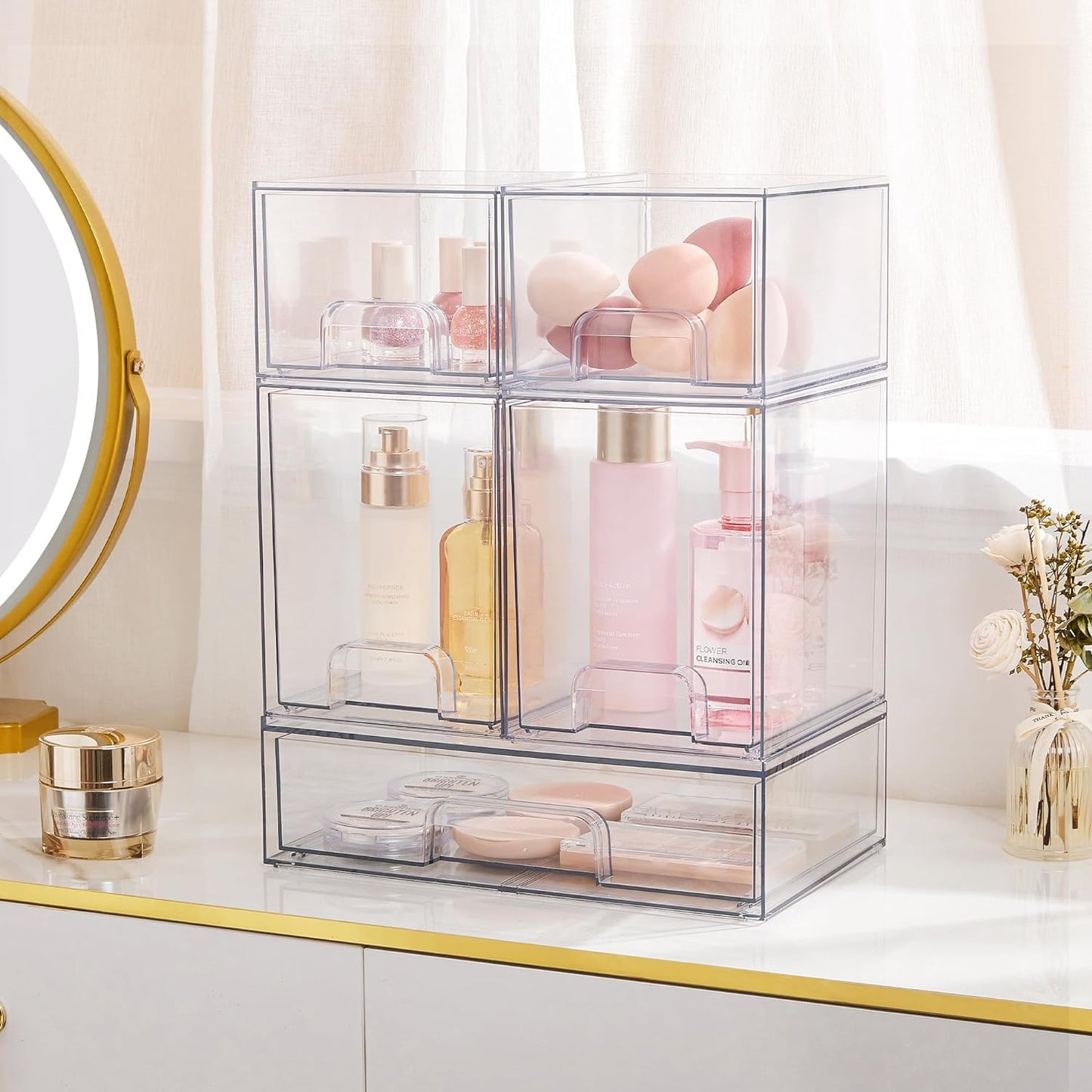 Tall Acrylic Bathroom Makeup Organizer Plastic Storage Bins