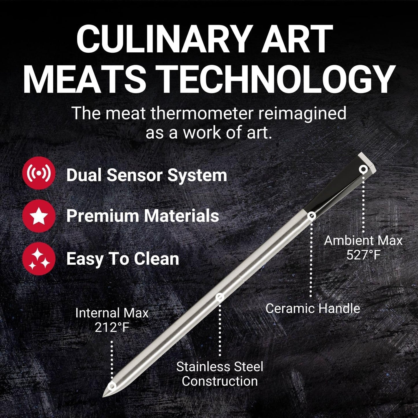 Plus Wireless Smart Meat Thermometer with Bluetooth Long Range Measures Internal 