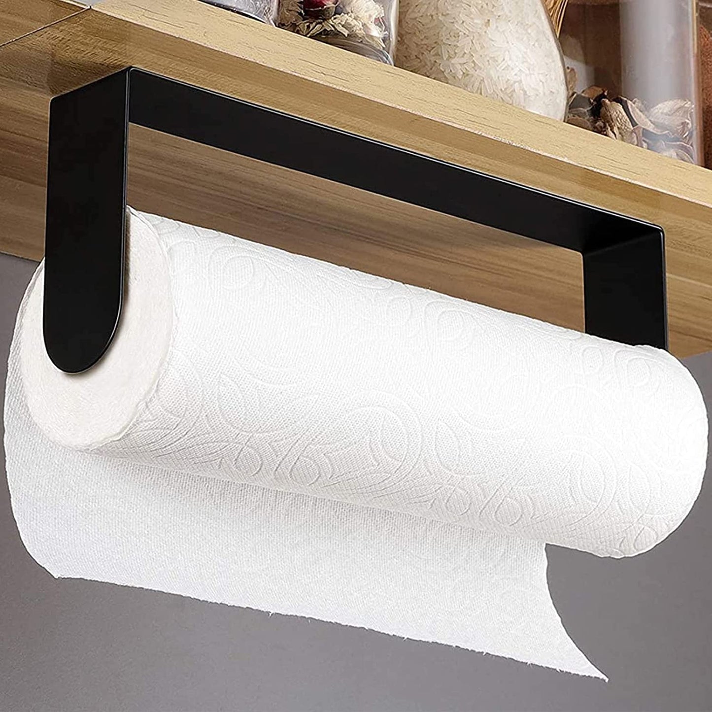 Black Paper Towel Holder Wall Mount under Cabinet Self Adhesive Paper Towel Rack